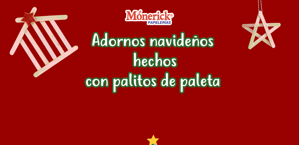 Adornos navideños hechos con palitos de paleta.