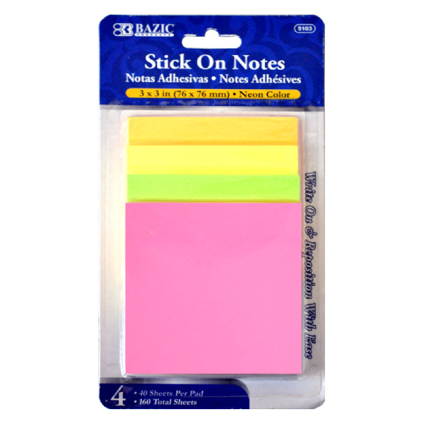 NOTAS ADHESIVAS NEON 3X3 4 PZ 5103 BAZIC