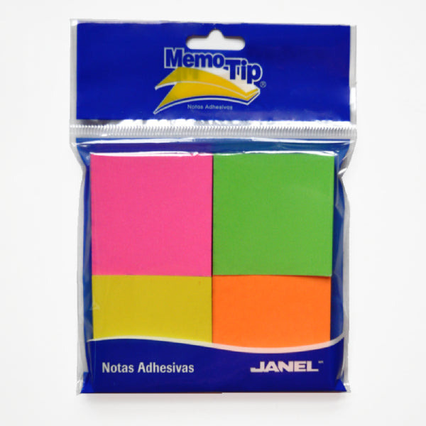 NOTAS ADHESIVAS MEMO TIP NEON 2X2 4 PZ JANEL