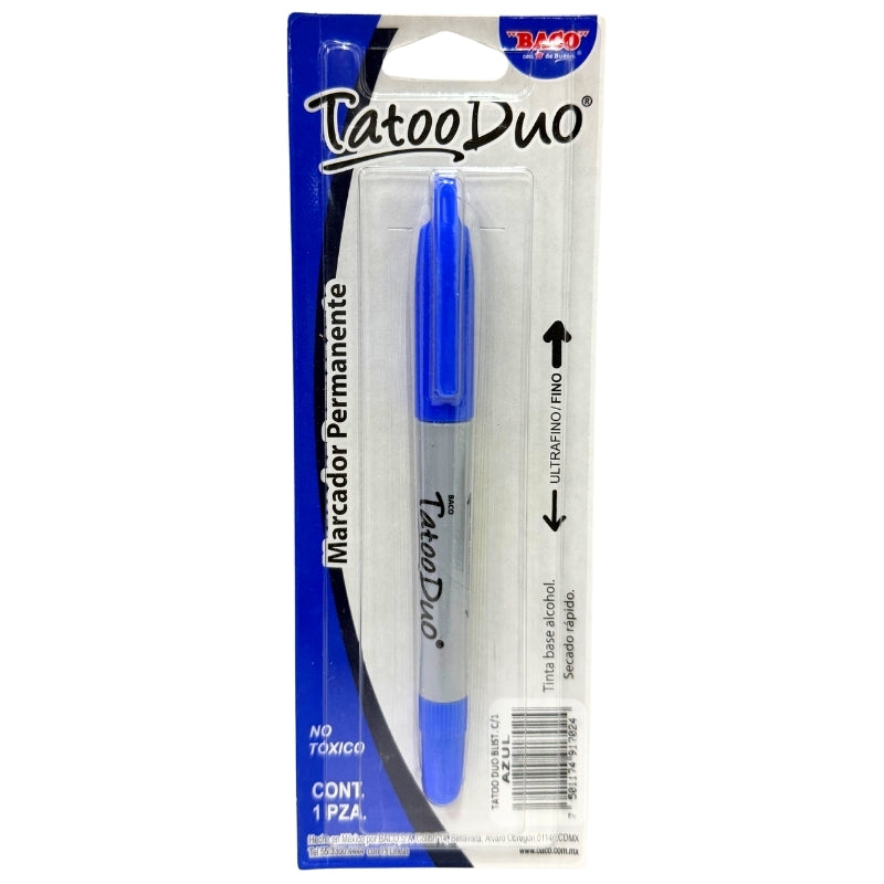 MARCADOR PERMANENTE TATOO DOBLE PUNTA AZUL 1 PZ BACO MNK