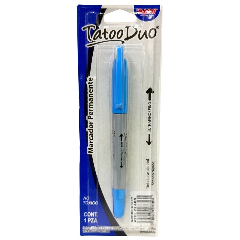 MARCADOR PERMANENTE TATOO DOBLE PUNTA AZUL CLARO 1 PZ BACO MNK