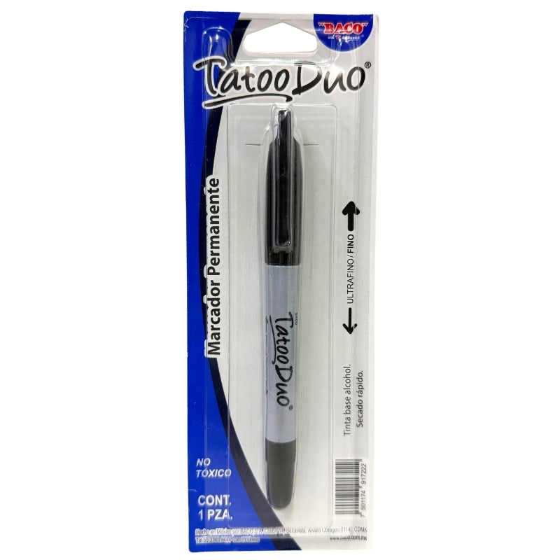 MARCADOR PERMANENTE TATOO DOBLE PUNTA NEGRO 1 PZ BACO MNK