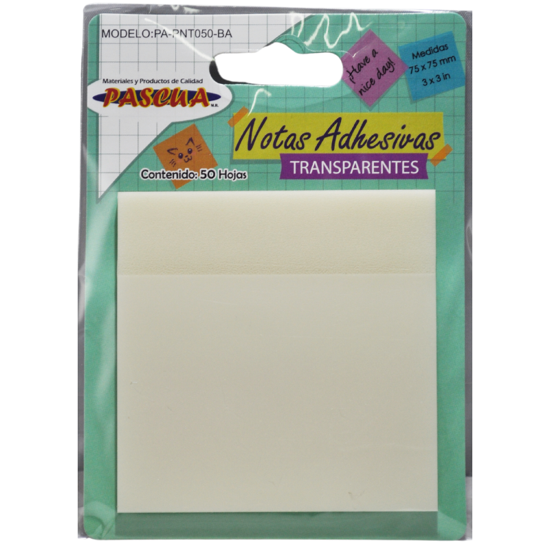 NOTAS ADHESIVAS TRANSPARENTE BLANCO 3X3 50 HJ PASCUA