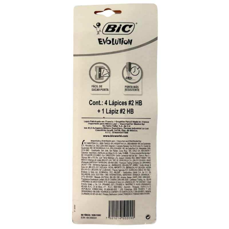 LAPIZ GRAFITO EVOLUTION AMARILLO 4 PZ + LAPIZ BIC MNK