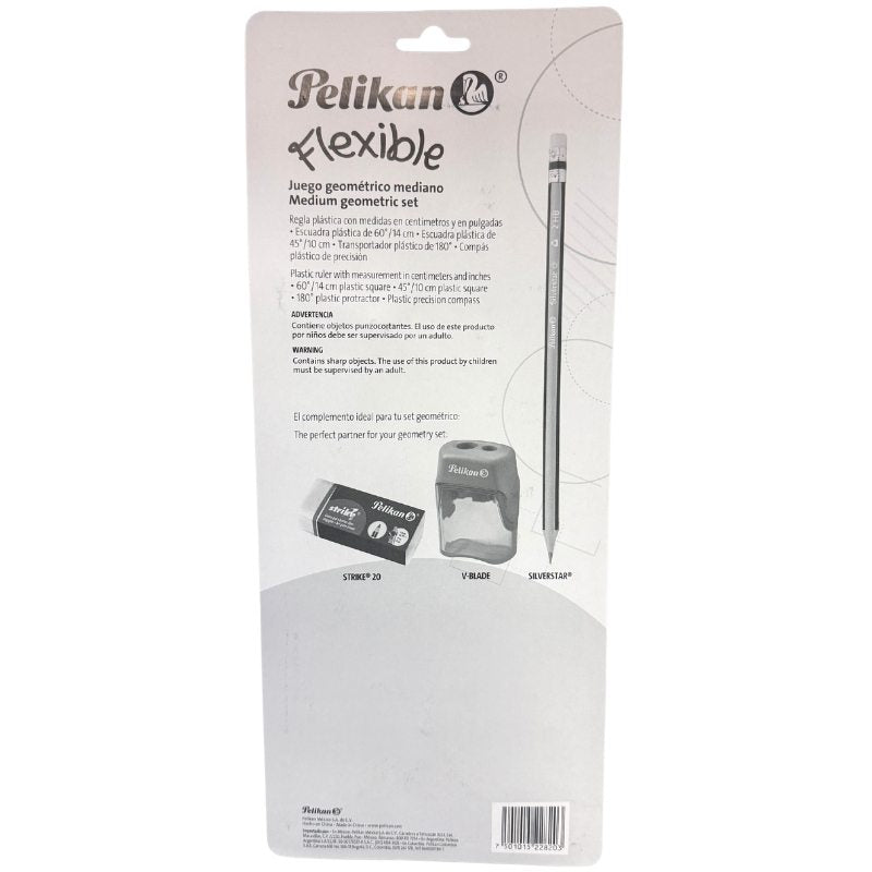 JUEGO GEOMETRIA FLEXIBLE C/COMPAS PRECISION PLASTICO PELIKAN MNK