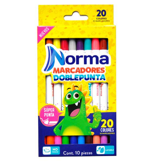 MARCADOR LAVABLE DOBLE PUNTA 10 PZ NORMA NMK