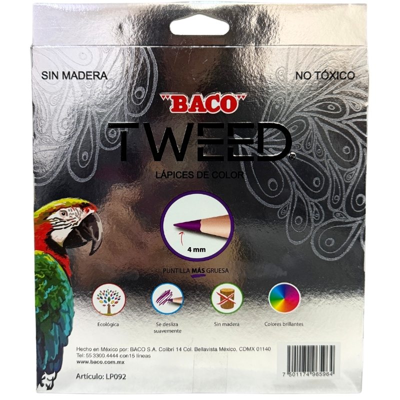 COLORES SIN MADERA TWEED LARGOS 24 PZ BACO MNK