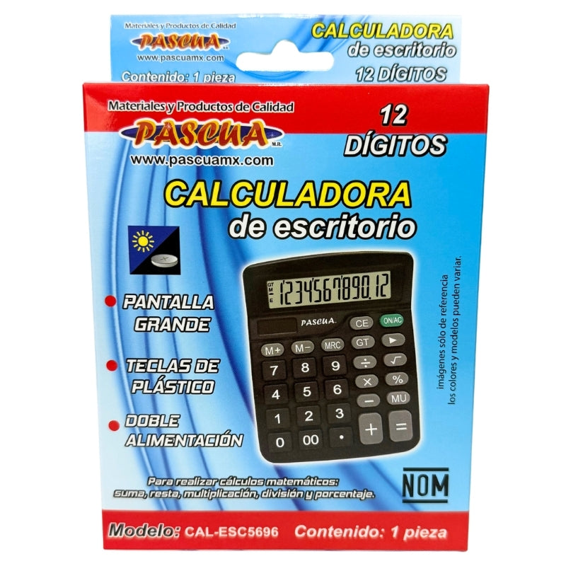 CALCULADORA BASICA ESCRITORIO MEDIANA 12 DIGITOS PASCUA