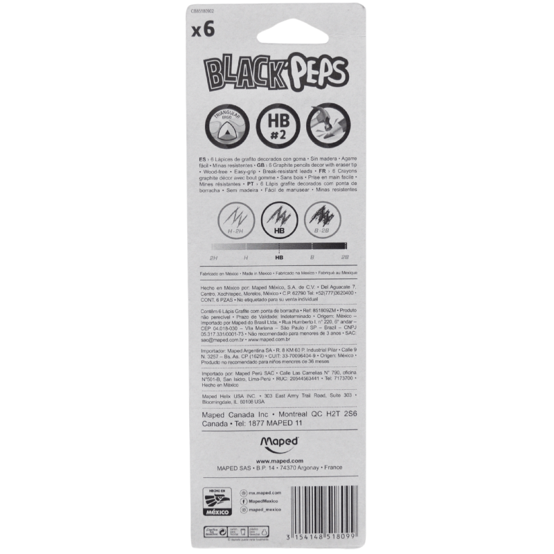 LAPIZ TRIANGULAR GRAFITO #2 HB 6 PZ MAPED MNK