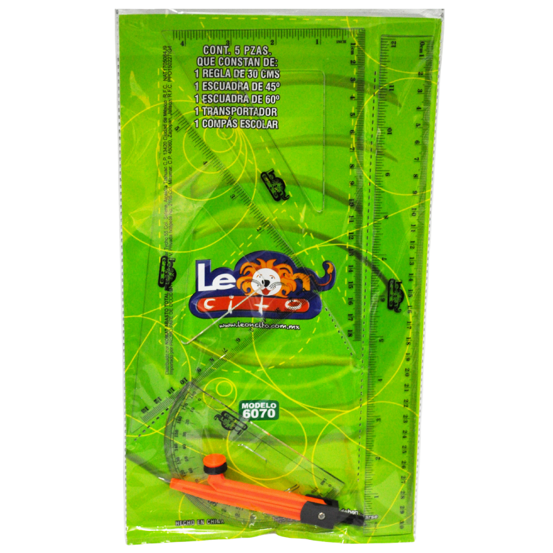 JUEGO GEOMETRICO C/COMPAS 5 PZS 6070 LEONCITO MNK