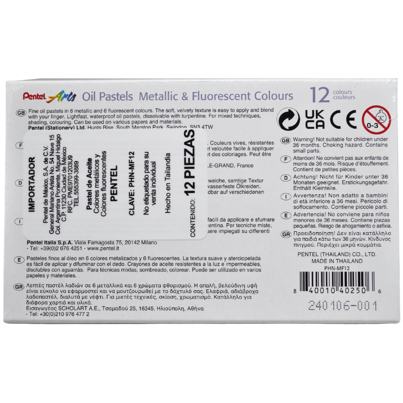 COLORES PASTEL 12 PZ FLUOSRESCENTES-METALICOS PENTEL