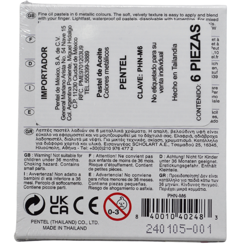 COLORES PASTEL 6 PZ METALICOS PENTEL