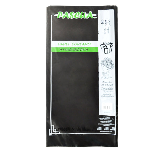 PAPEL COREANO MACAROON NEGRO 10 PZ PASCUA