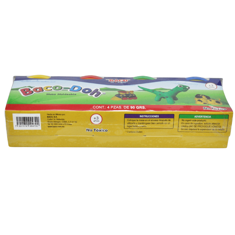 PLASTILINA BOTE 90 GR BACO-DOH 4 PZ BACO