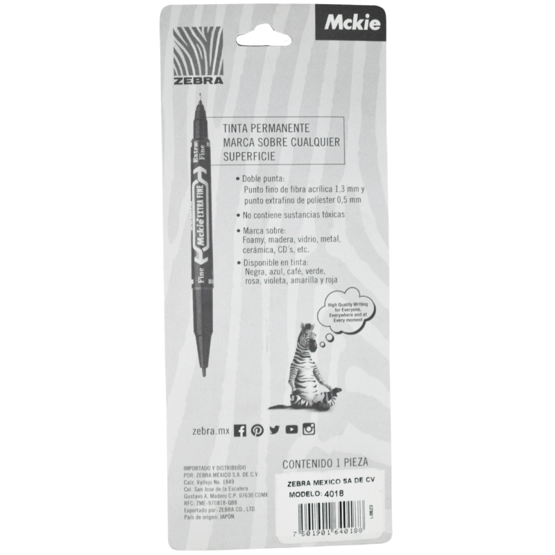 MARCADOR PERMANENTE MCKIE EXTRA FINO DOBLE PUNTA CAFE 1 PZ 4018 ZEBRA