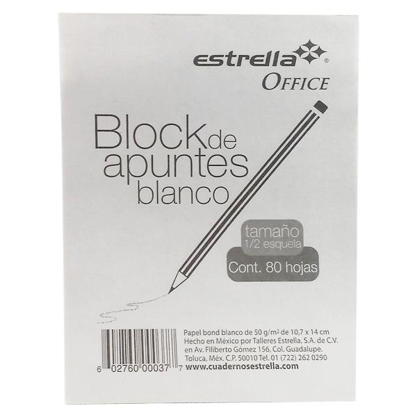 BLOCK APUNTES BLANCO 1/2 ESQUELA 80 HJ ESTRELLA