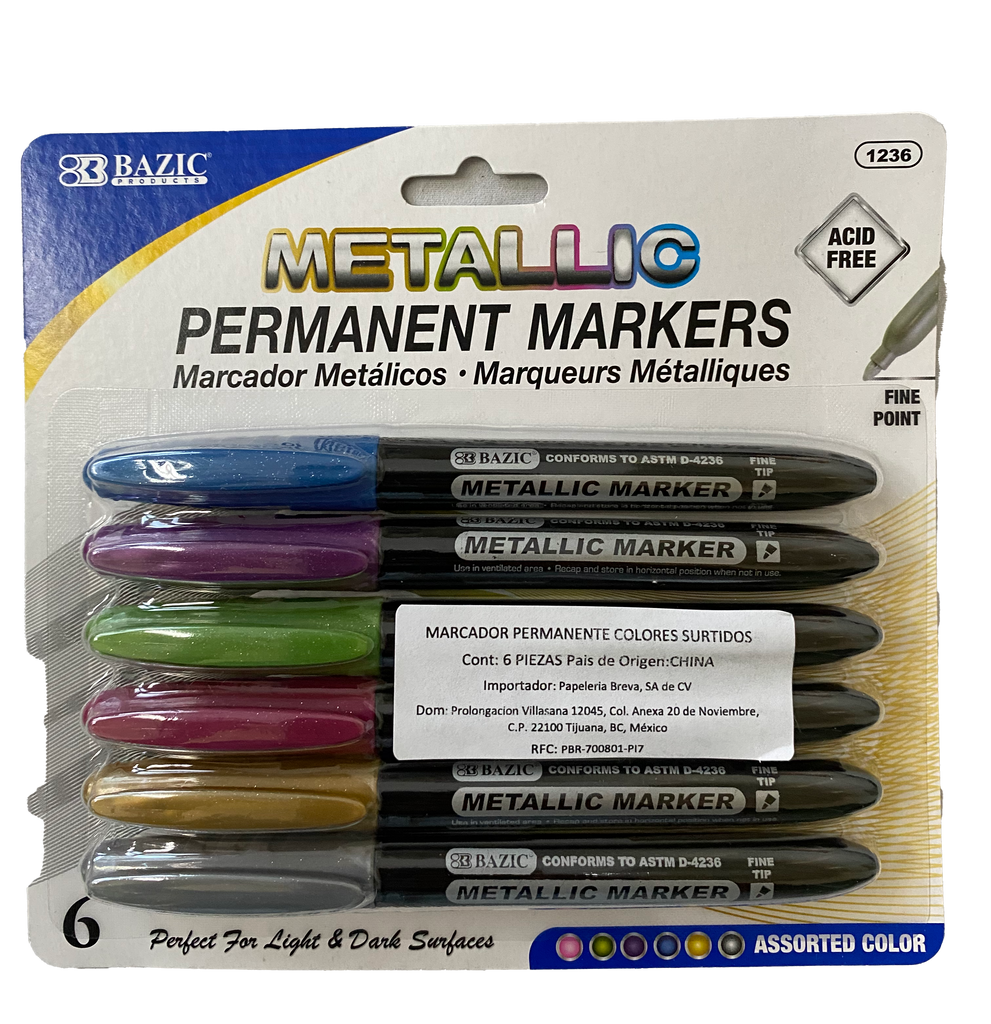 MARCADOR PERMANENTE METALICO 6 PZ 1236 BAZIC