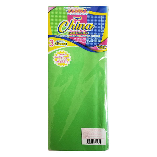 PAPEL CHINA NORMAL VERDE MANZANA 3 PZ MNK