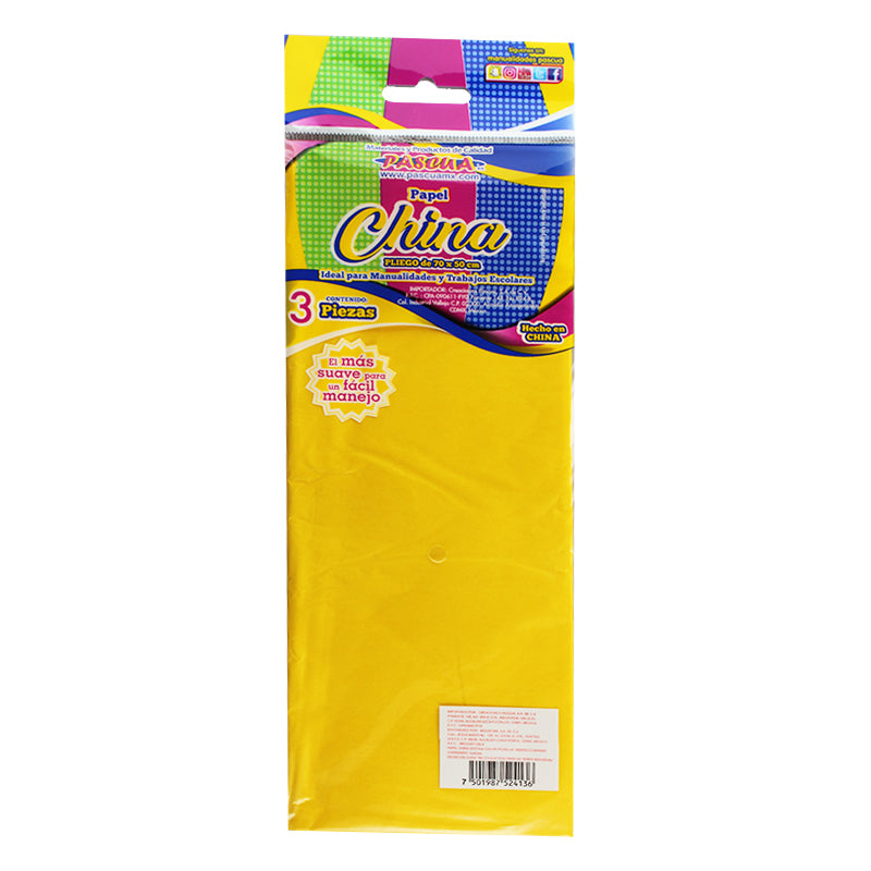 PAPEL CHINA NORMAL AMARILLO MANGO 3 PZ MNK