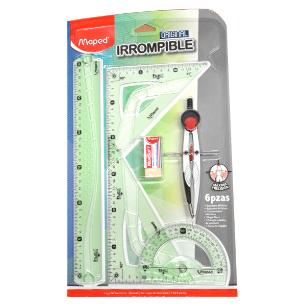 JUEGO GEOMETRIA ESCOLAR IRROMPIBLE 6 PZ MAPED MNK