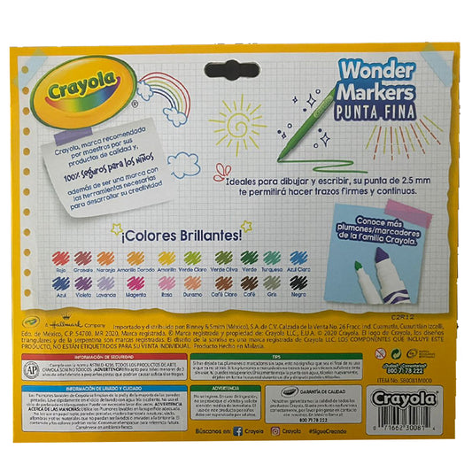 MARCADOR LAVABLE WONDER FINO 20 PZS CRAYOLA