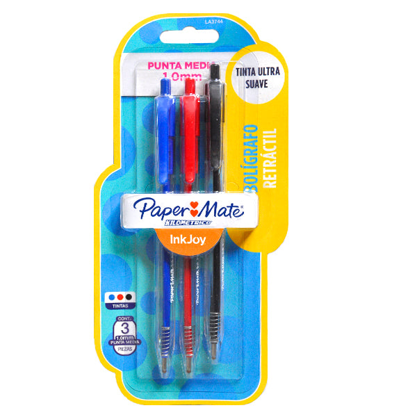 PLUMA RETRACTIL KILOMETRICO COLORES 3 PZ NEWELL BEROL