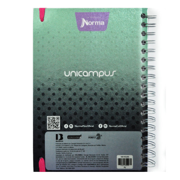 CUADERNO DOBLE ARGOLLA DURA BOOK UNICAMPUS METALICO 160 HJ RAYA NORMA MNK