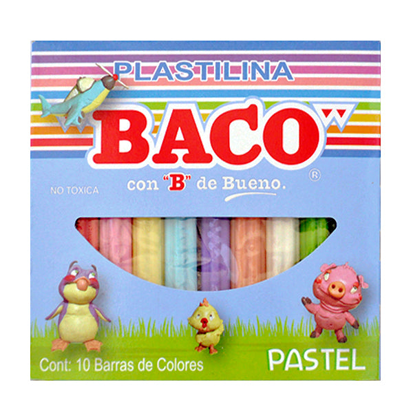 PLASTILINA BARRAS B-1 10 COLORES PASTEL BACO MNK