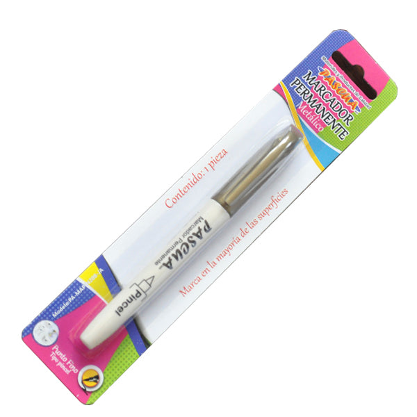 MARCADOR PERMANENTE METALICO PUNTA PINCEL ORO PASCUA