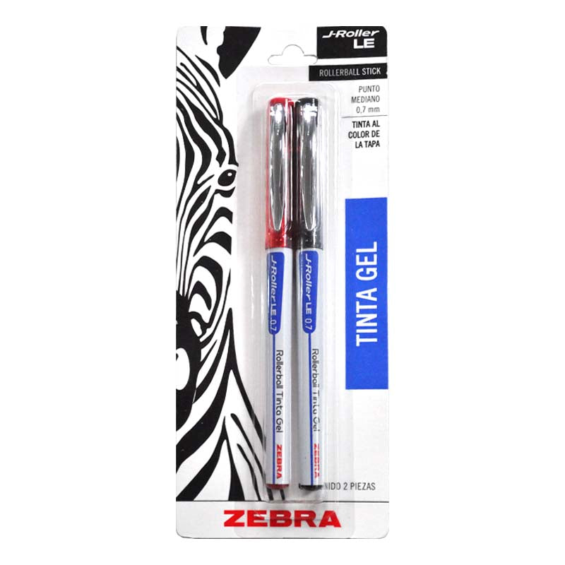 PLUMA J ROLLER GEL 0.7 MM NEGRO-ROJO 2 PZ 8026-LE ZEBRA