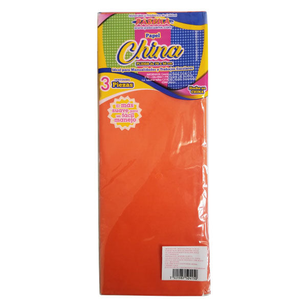 PAPEL CHINA NORMAL NARANJA 3 PZ MNK