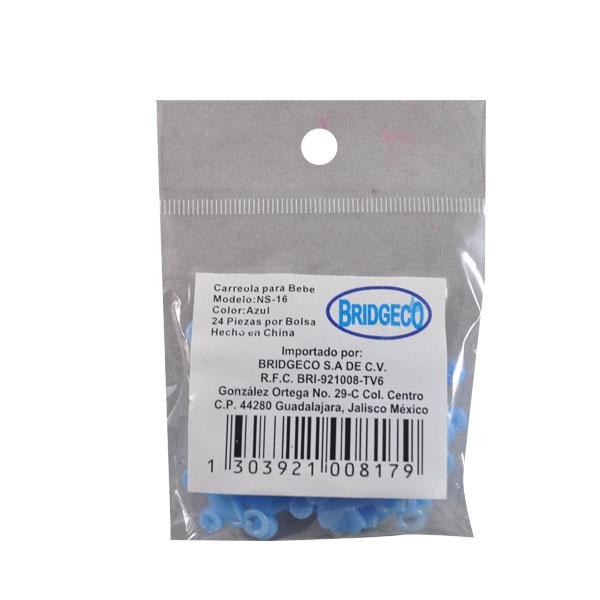 CARREOLA PLASTICO BABY SHOWER NS-16 AZUL 24 PZ BRIDGECO