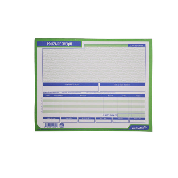 BLOCK POLIZA CHEQUE 1/2 CARTA DUPLICADO 250 ESTRELLA