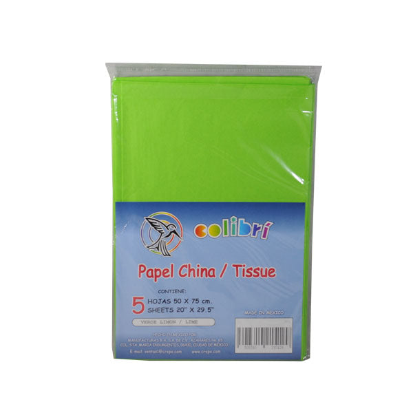 PAPEL CHINA NORMAL VERDE LIMON 5 PZ MNK