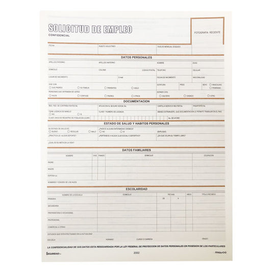 BLOCK SOLICITUD EMPLEO 25 HJ 2002 MAYCO