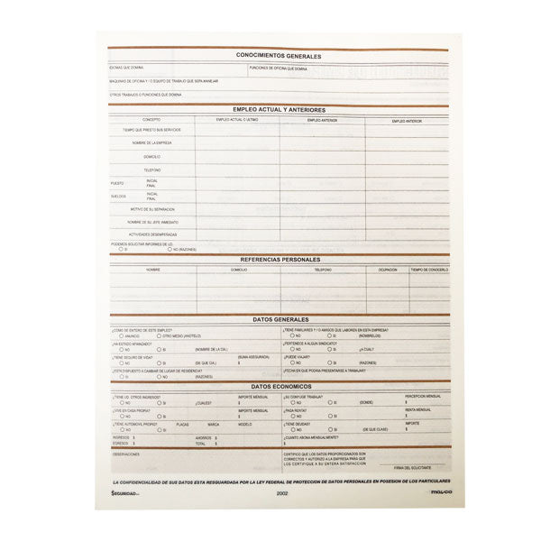 BLOCK SOLICITUD EMPLEO 25 HJ 2002 MAYCO