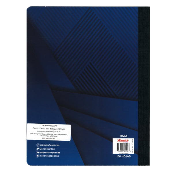 CUADERNO ESCOLAR UNIVERSITARIO 100 HJS RAYA MONERICK MNK