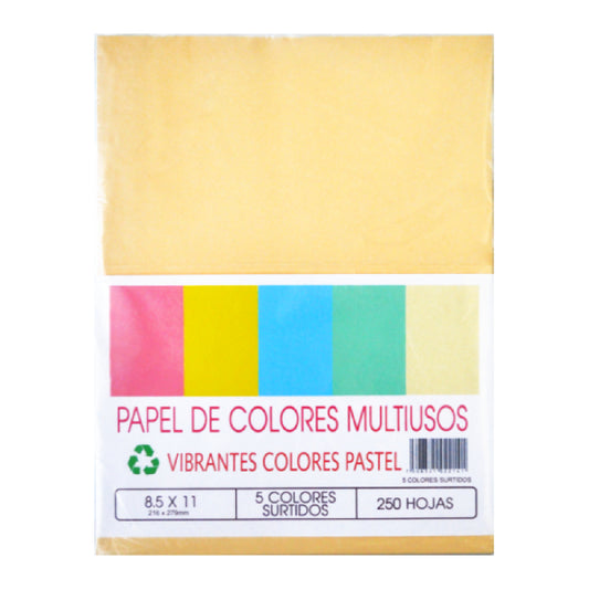 HOJA CARTA 5 COLORES PASTEL 250 HJ SP001 ORGANIZACION PAPELERA MNK