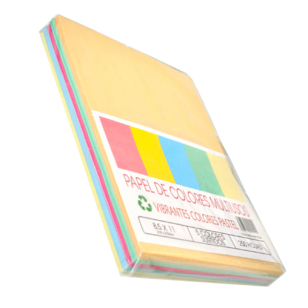 HOJA CARTA 5 COLORES PASTEL 250 HJ SP001 ORGANIZACION PAPELERA MNK