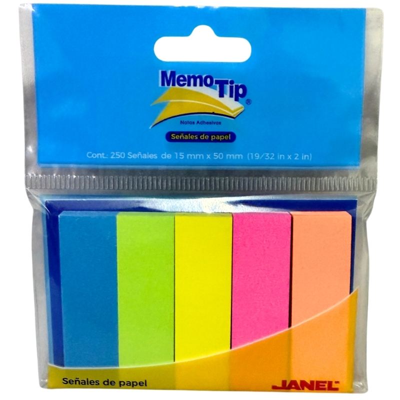 NOTAS ADHESIVAS MEMO TIP SEÑALES DE PAPEL 1.5X5 5 PZ JANEL