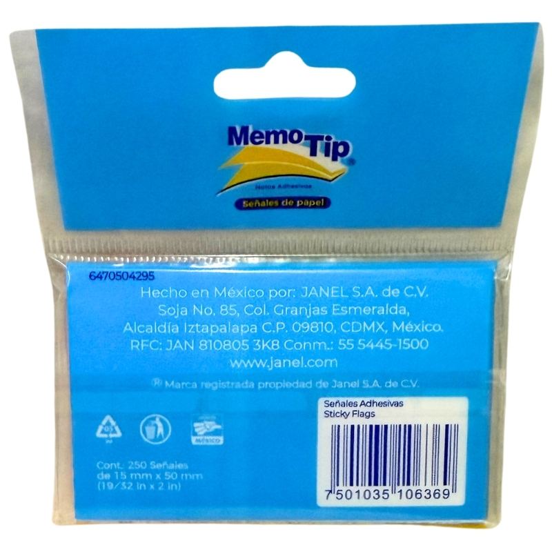 NOTAS ADHESIVAS MEMO TIP SEÑALES DE PAPEL 1.5X5 5 PZ JANEL