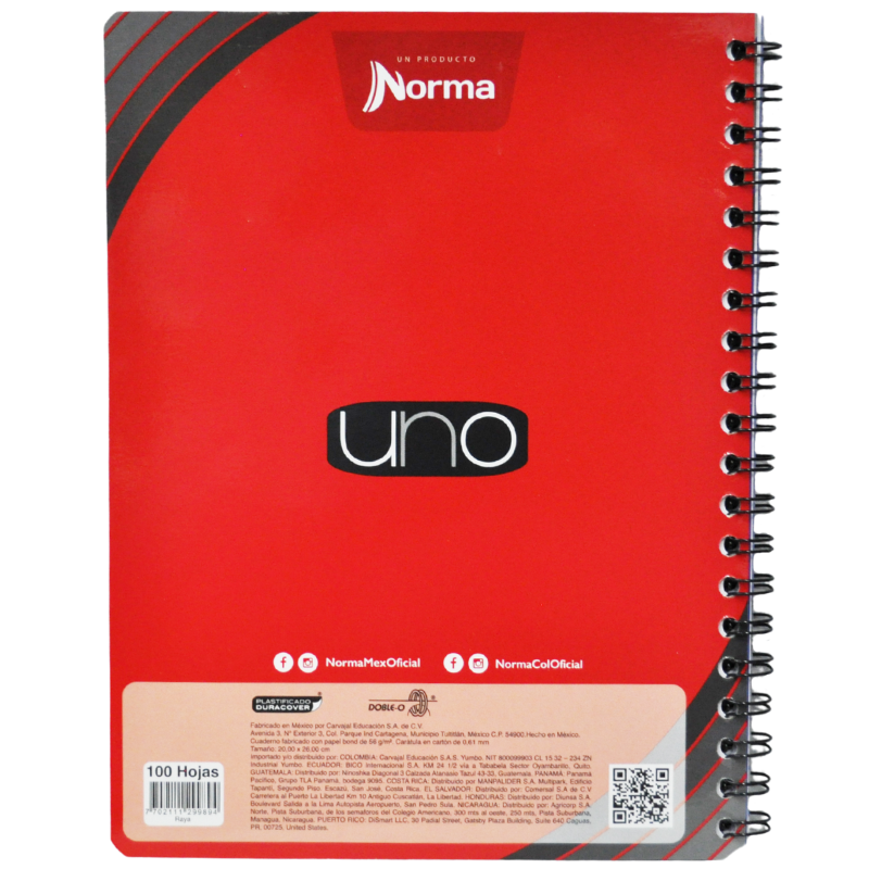 CUADERNO PROFESIONAL DOBLE ARGOLLA UNO100 HJ RAYA NORMA