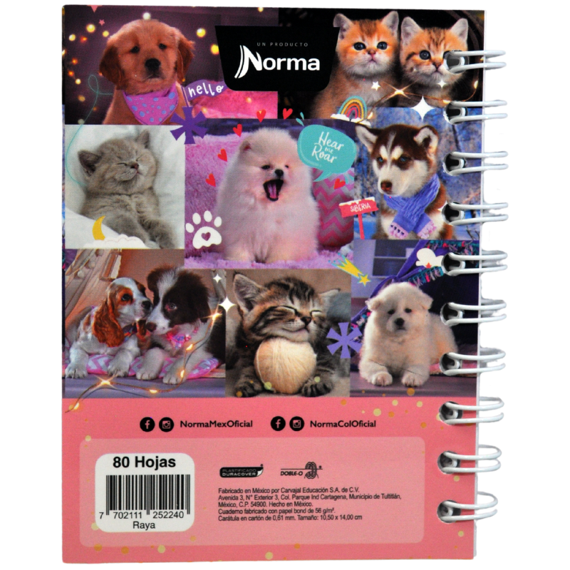 CUADERNO POCKET DOBLE ARGOLLA DOGS 80 HJ RAYA NORMA MNK