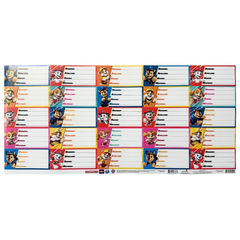 PLANILLA CALCOMANIA MATERIAS PAW PATROL GRANMARK MNK