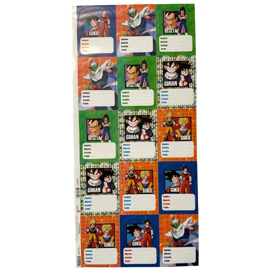 PLANILLA CALCOMANIA MATERIAS DRAGON BALL Z GRANMARK MNK