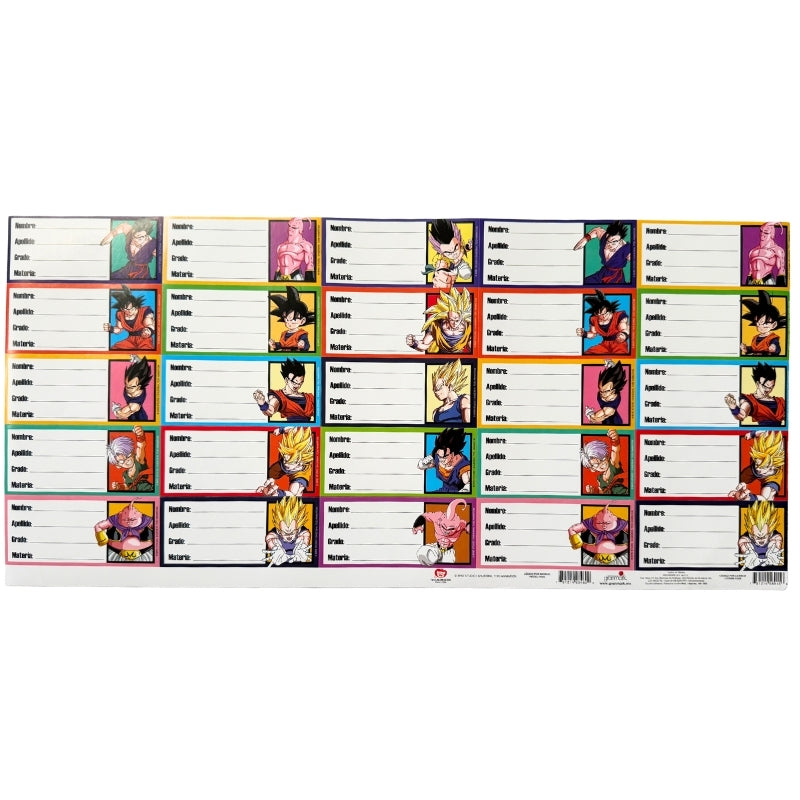 PLANILLA CALCOMANIA MATERIAS DRAGON BALL Z GRANMARK MNK