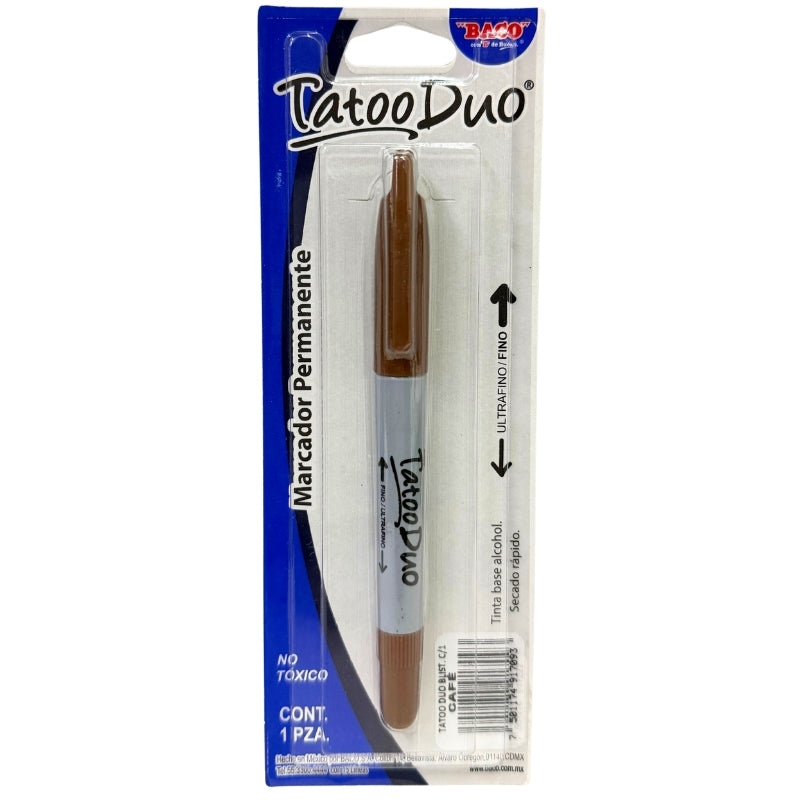 MARCADOR PERMANENTE TATOO DOBLE PUNTA CAFE 1 PZ BACO MNK