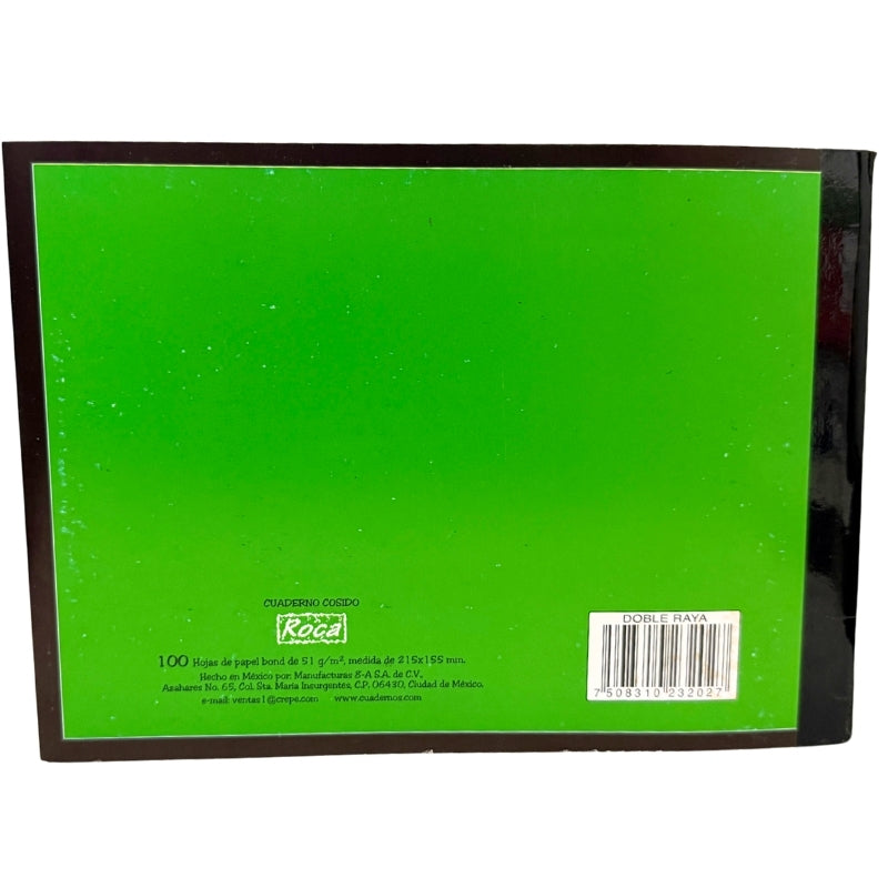 CUADERNO ITALIANO COSIDO ROCA 100 HJ DOBLE RAYA 3202 MAN 8A MNK