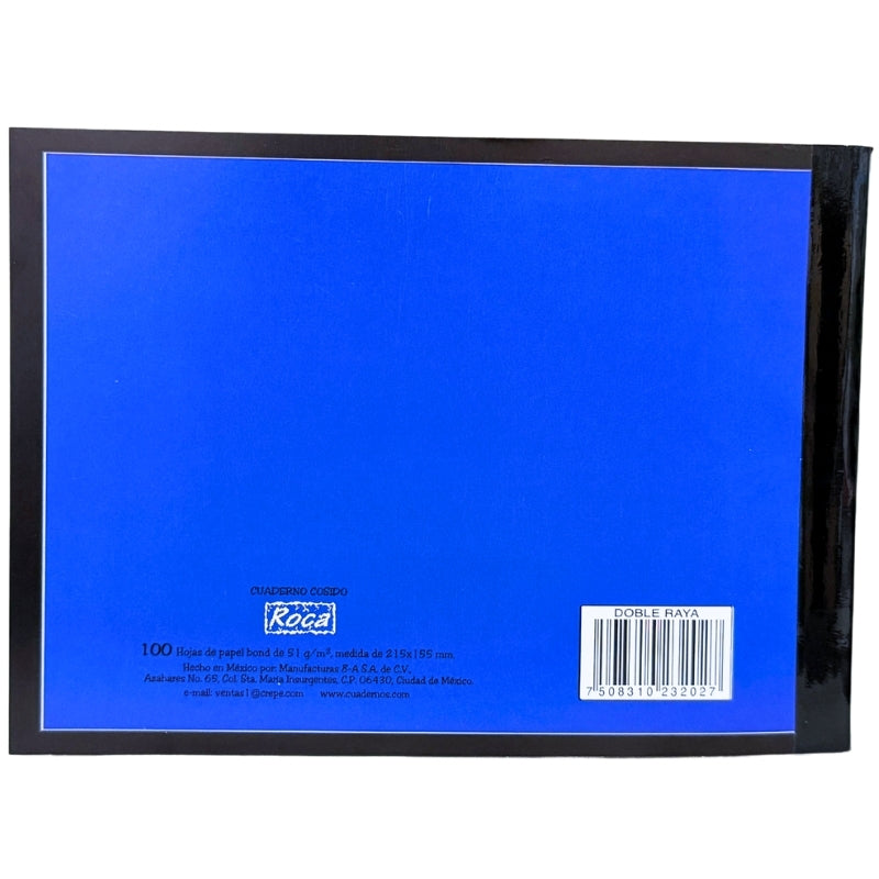 CUADERNO ITALIANO COSIDO ROCA 100 HJ DOBLE RAYA 3202 MAN 8A MNK