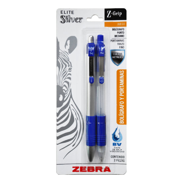 PLUMA/LAPICERO ELITE SILVER Z-GRIP 0.5 MM AZUL ZEBRA MNK